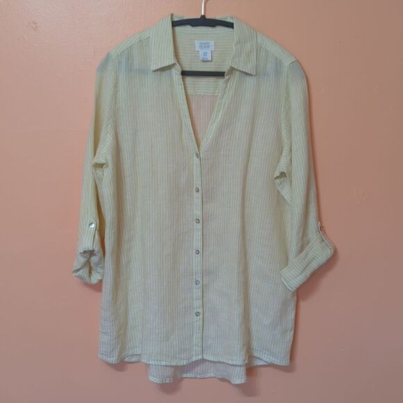 Sigrid Olsen Linen Stripe Button Down Shirt M - Picture 1 of 7